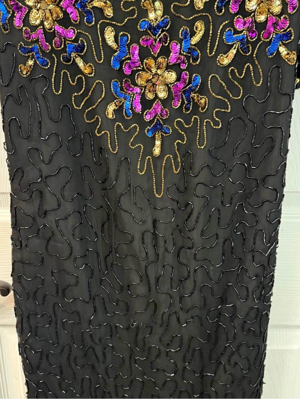 Vintage Embellished Black Cocktail Dress w/ Multicolor Floral Beading NYE Dress - Picture 8 of 15